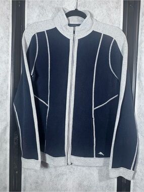 Tommy Bahama Navy and Light Gray Full-Zip Sweater Jacket S/P like new